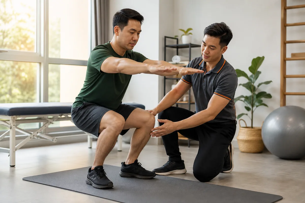 Knee Pain: physiotherapy assessment and rehabilitation scene