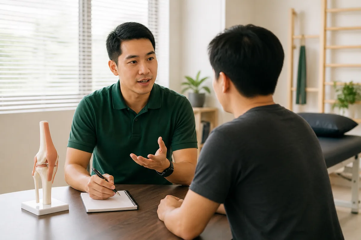 A physiotherapist answering a patient question