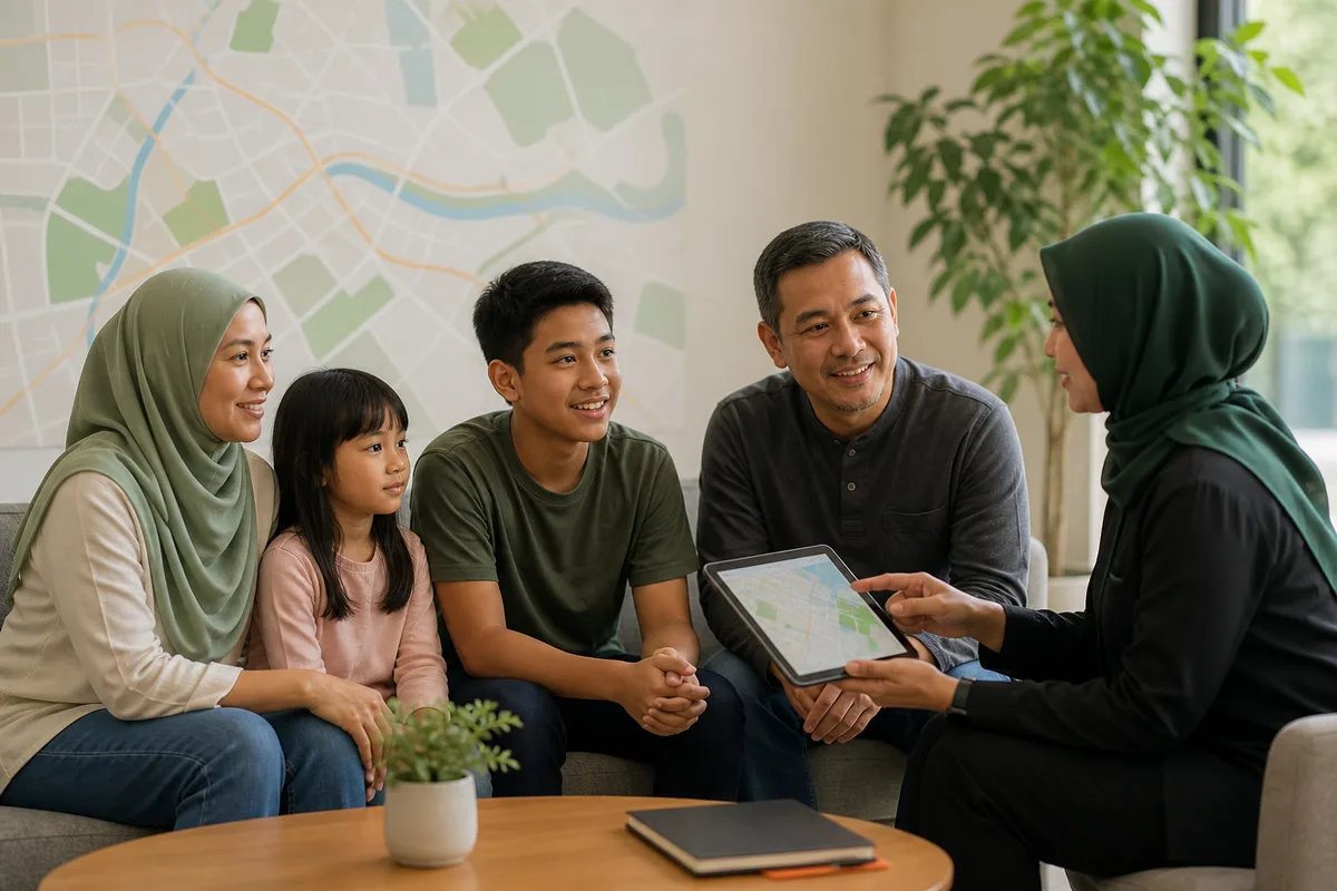 A family discussing access to physiotherapy services