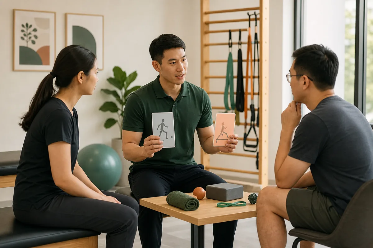 A physiotherapist comparing rehabilitation pathways