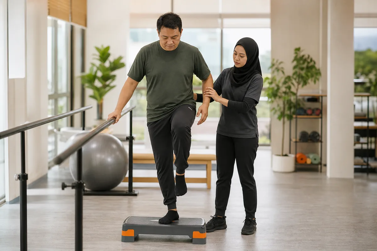 A physiotherapist guiding a functional movement assessment