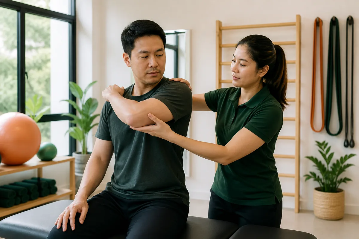 Shoulder Pain: physiotherapy assessment and rehabilitation scene